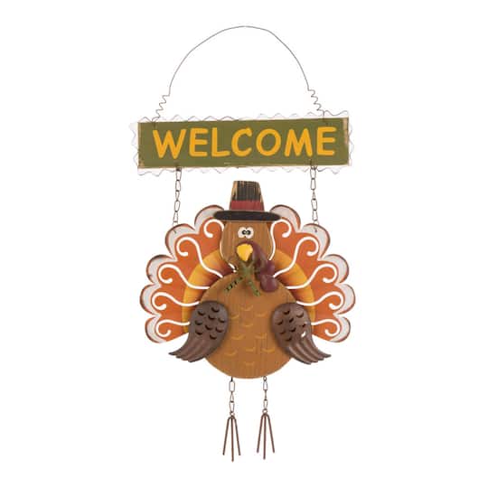 Gitzhome® 18" Iron & Solid Wood Turkey Welcome Wall Décor By Glitzhome | 11.81" x 0.98" x 17.91" | Michaels®